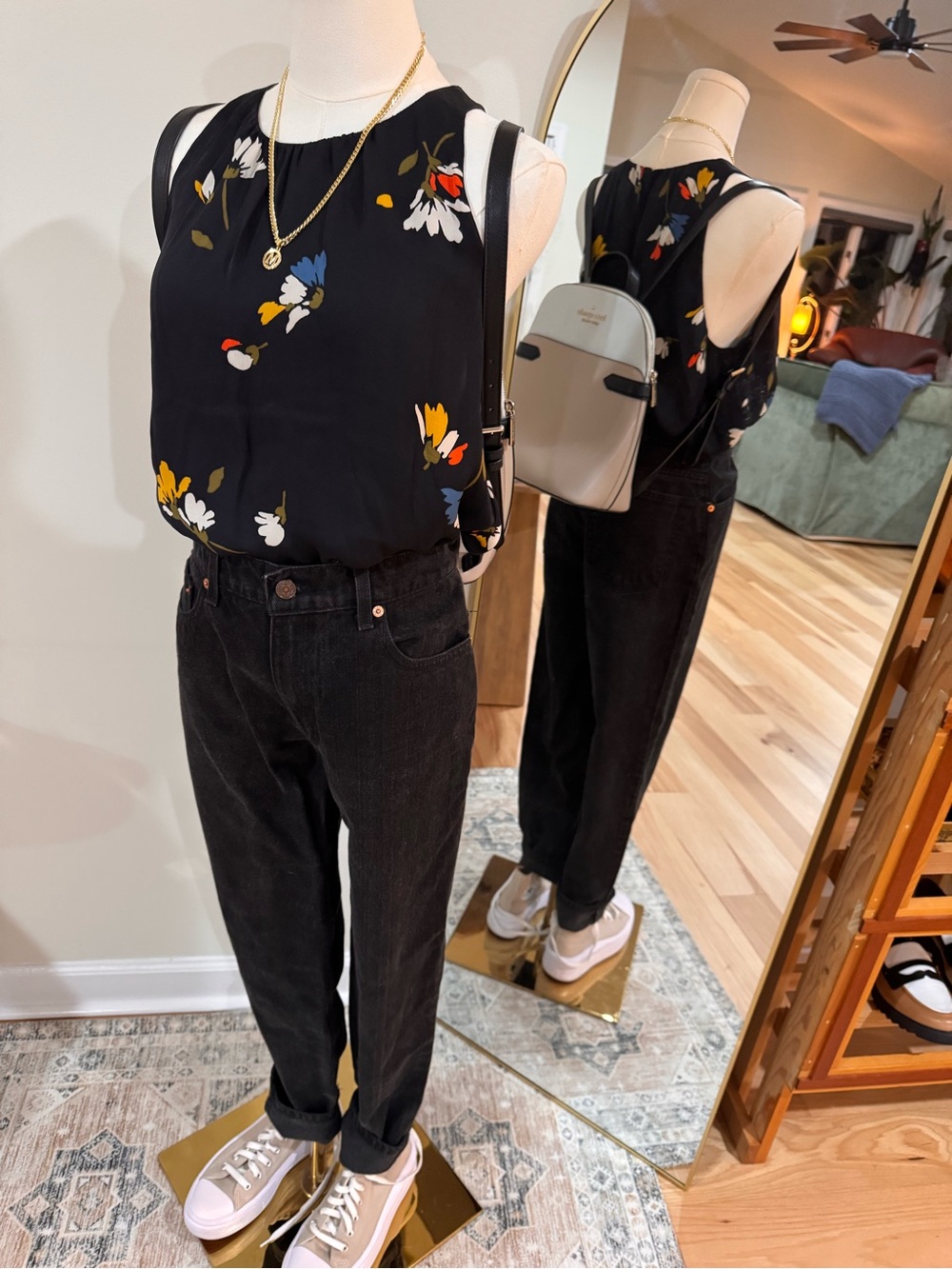 Joie Black Floral Silk Shell Top